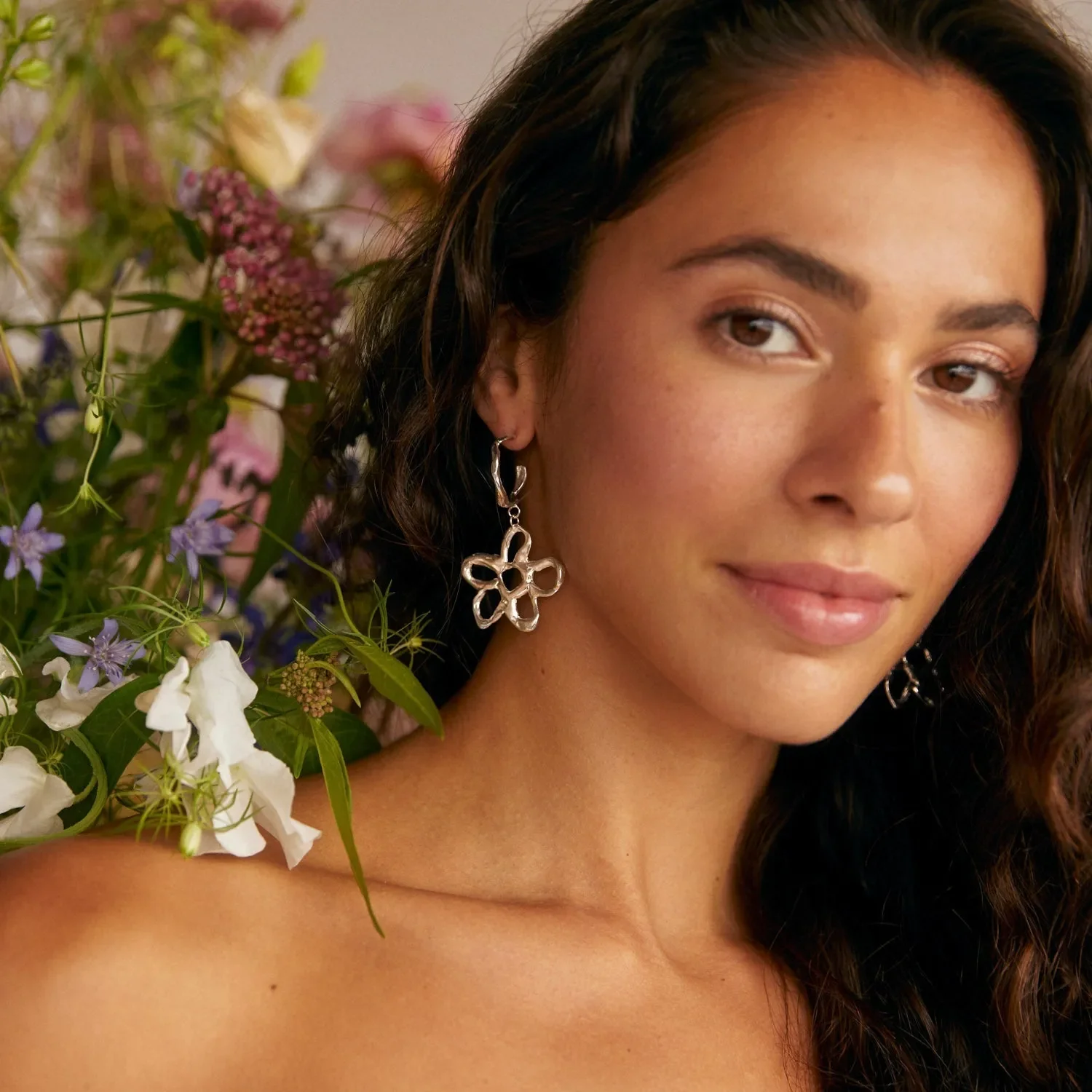 Silver Statement Flower Hoops - Image 7
